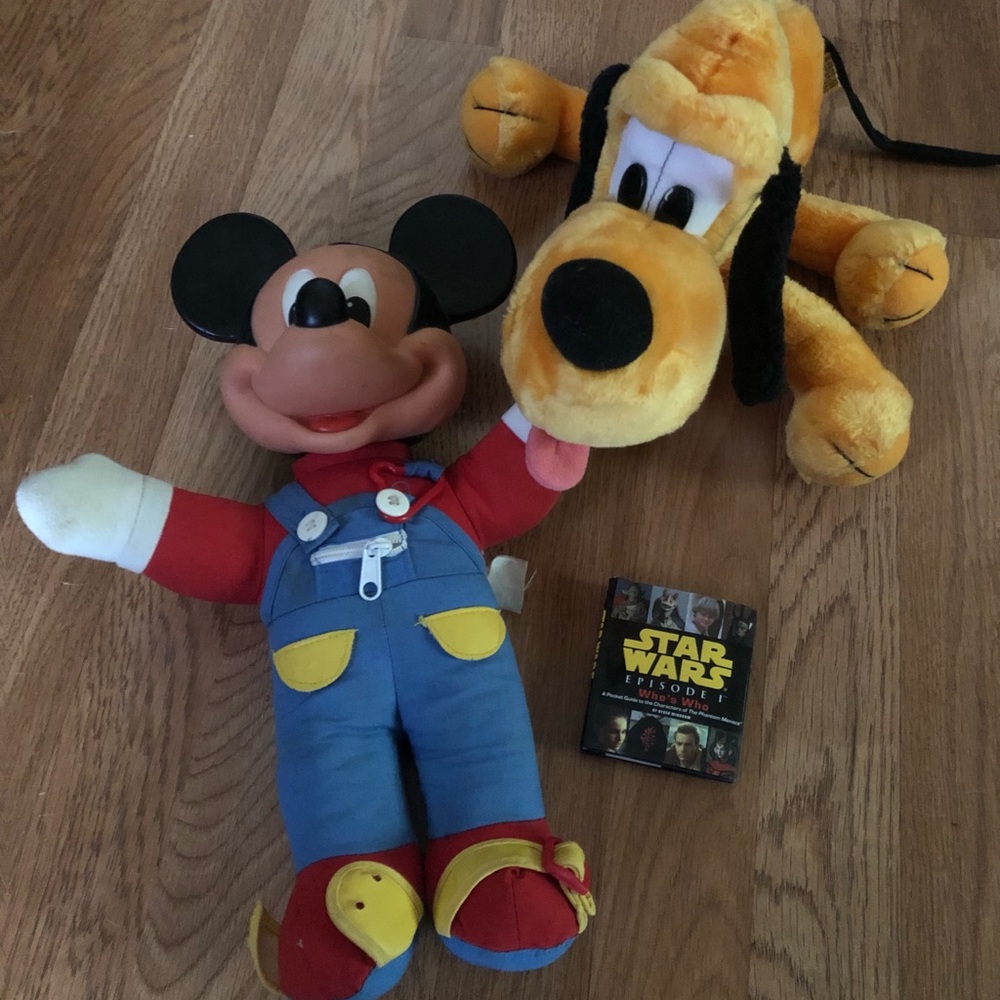 BUNDLE SALE: Vintage 1980s Mickey Mouse Pluto Dolls + Star Wars Pocket Book RARE